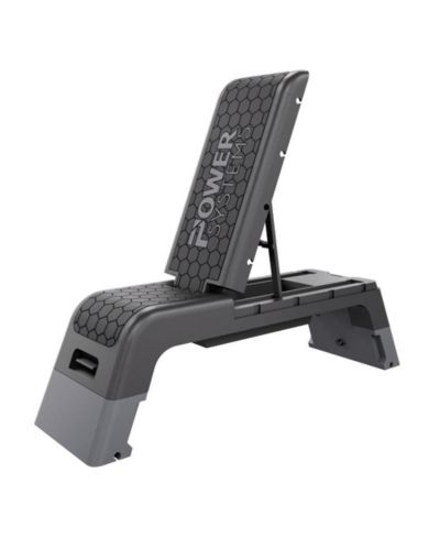 Power Systems Aerobic Deck, Adjustable Fitness Deck Bench With Adjustable Deck and Resistance Band Clips