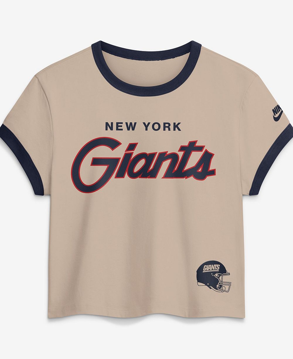 Nike Women's Cream New York Giants Rewind Ringer Mod Cropped T-Shirt