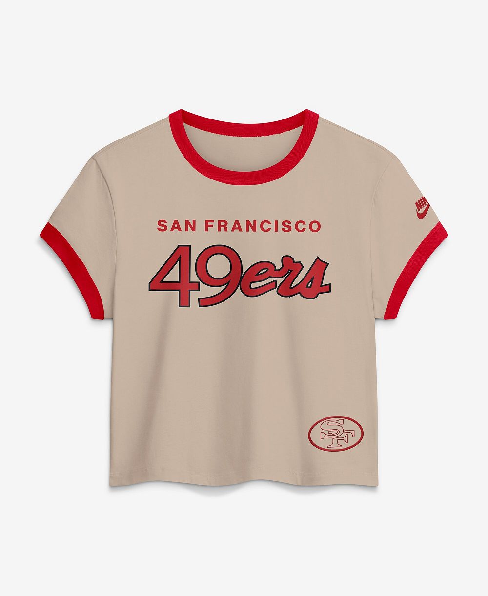 Nike Women's Cream San Francisco 49ers Rewind Ringer Mod Cropped T-Shirt