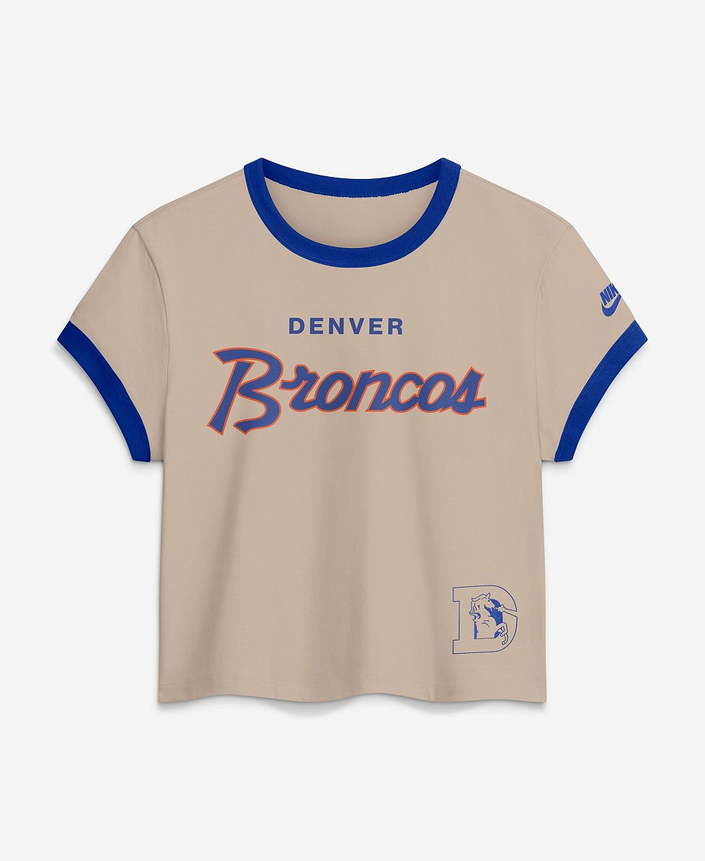 Nike Women's Cream Denver Broncos Rewind Ringer Mod Cropped T-Shirt