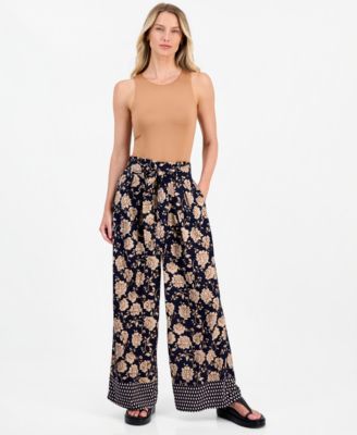 Nautica Women's Floral-Print Wide-Leg Paperbag-Waist Pants