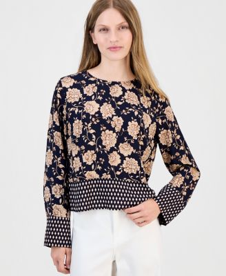 Nautica Women's Long-Sleeve Border-Print Blouse