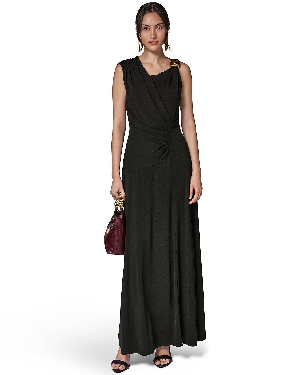 Donna Karan New York Women's Asymmetrical-Neck Draped Sleeveless Gown