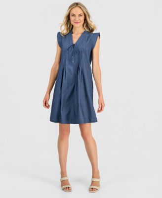 Женское платье Robbie Bee Women's V-Neck Pintuck Shift Dress