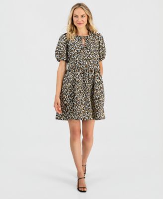 Robbie Bee Women's Printed Puff-Sleeve Cotton Mini Dress