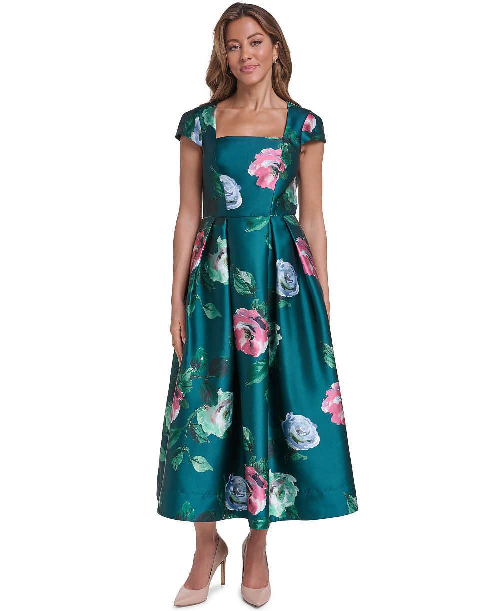 Eliza J Women's Floral Midi Square Neck Dress