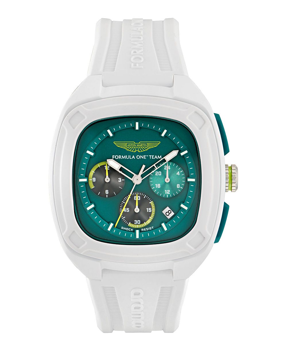 Aston Martin F1 Мужские OVR Chronograph Date Quartz белые силиконовые часы 44mm