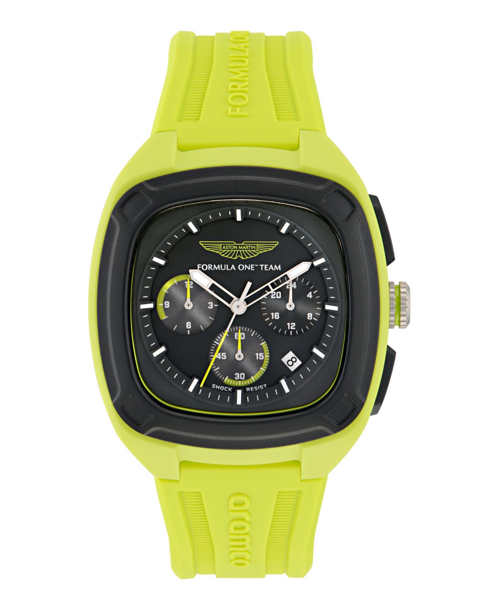 Мужские наручные часы Aston Martin F1 OVR Chronograph Date Quartz с зелёным силиконовым ремешком, 44 мм