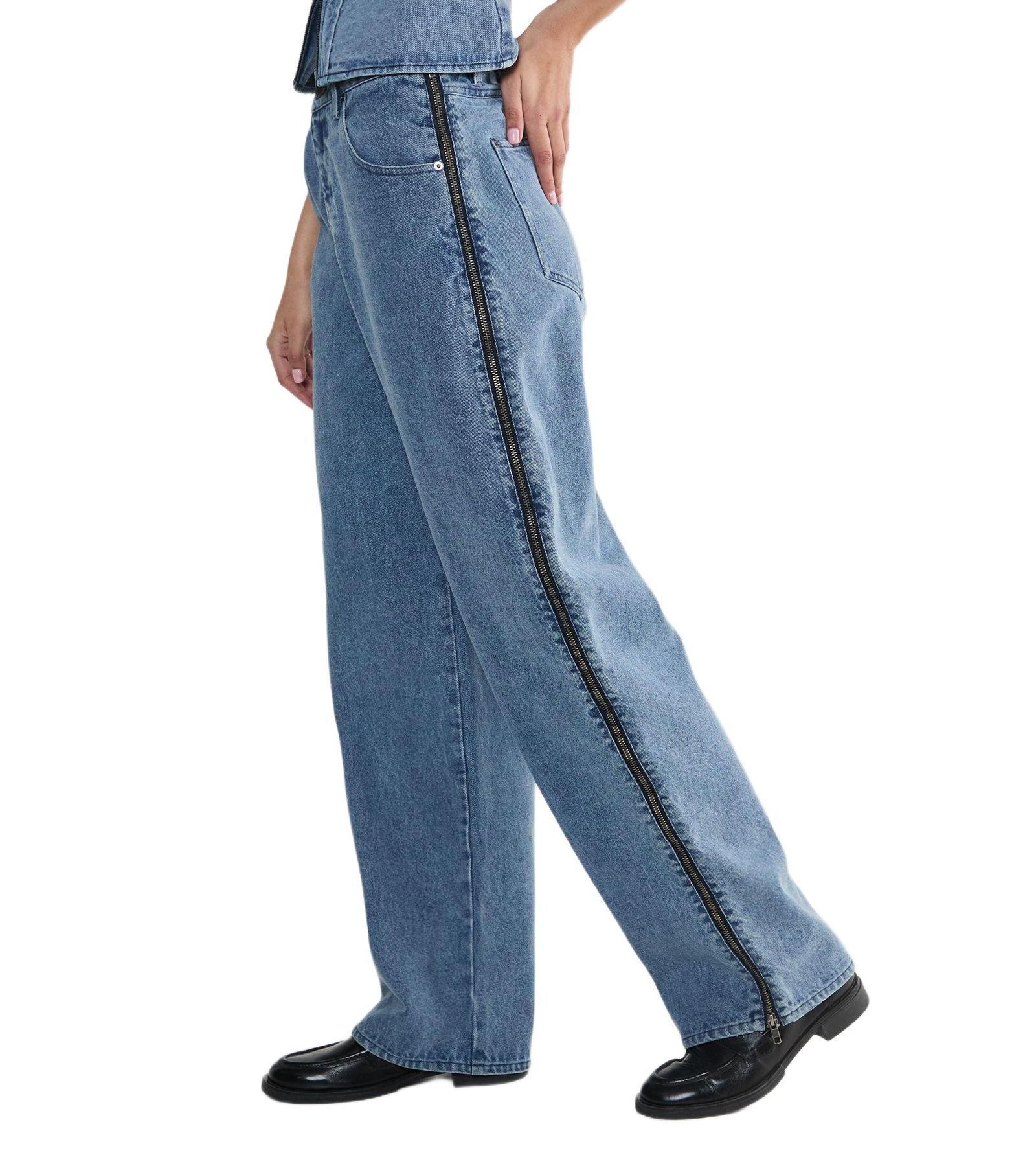 Nasty Gal Women's Zip Seam Detail Straight Leg Denim Jeans