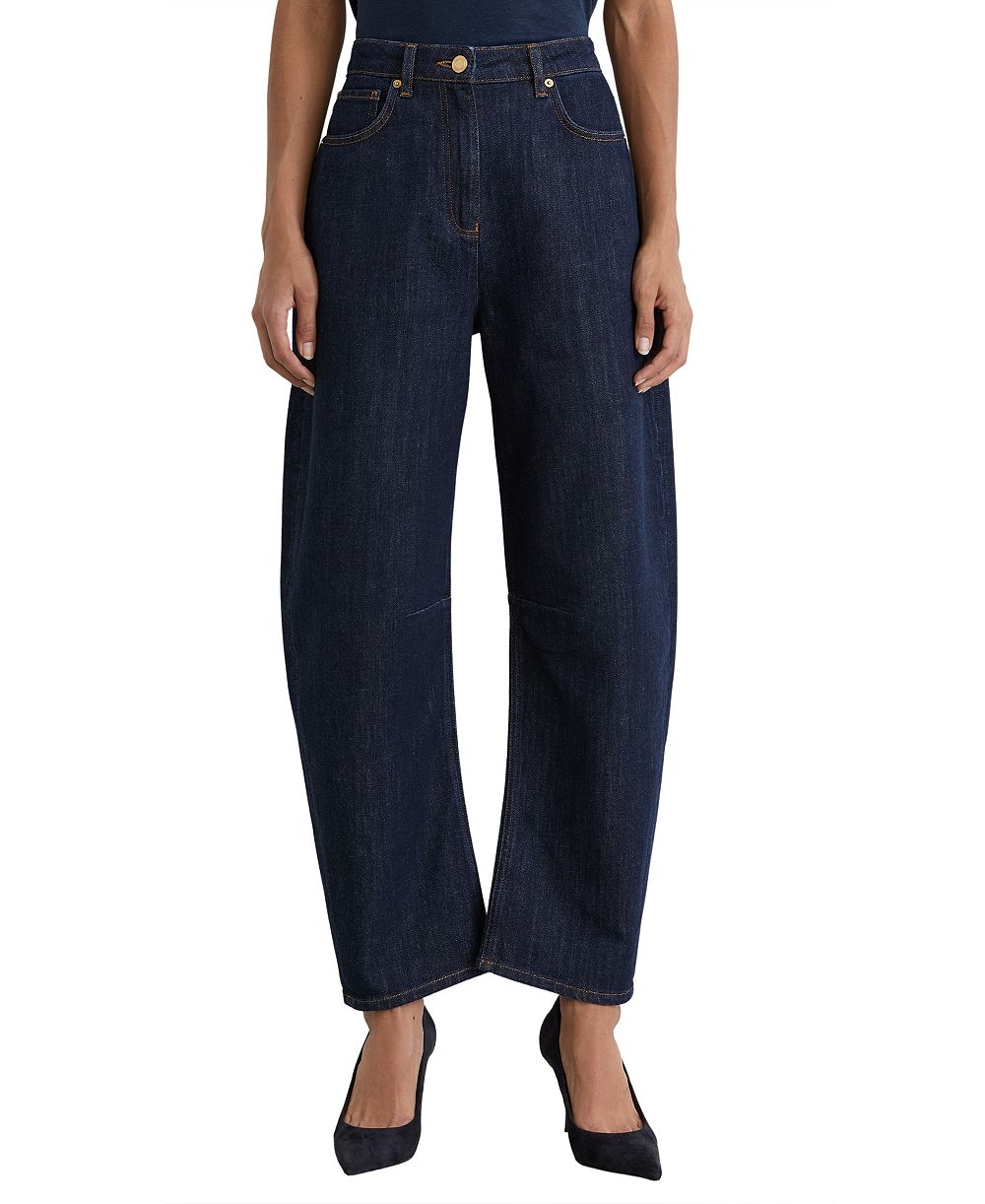 REISS Women's Levitt Mid-Rise Barrel-Leg Relaxed-Fit Denim Jeans