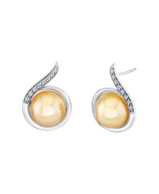 Серьги Macy's с золотой жемчужиной Южного моря и бриллиантами в стерлинговом серебре
