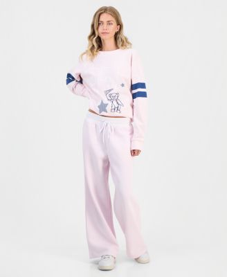 Madden Girl Juniors' Wide Fleece Contrast-Waist Sweatpants
