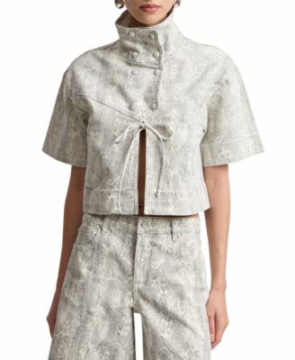 Avec Les Filles Women's Snake Print Denim Jacket