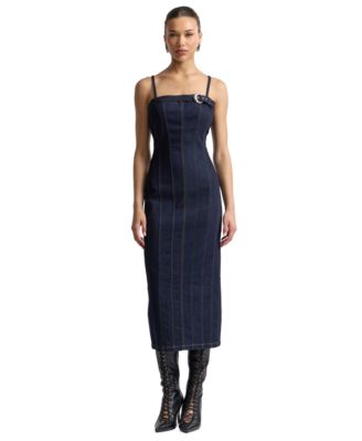Avec Les Filles Women's Seamed Denim Midi Dress
