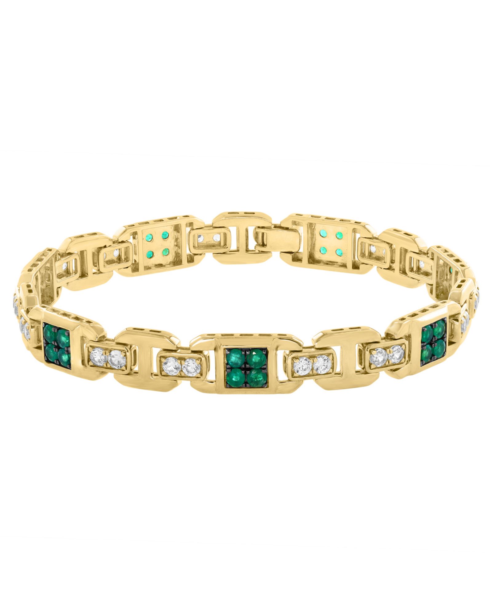 EFFY Collection Men's Emerald (2-1/2 ct. t.w.) & White Zircon (3-3/8 ct. t.w.) Bracelet in 14k Gold-Plated Sterling Silver