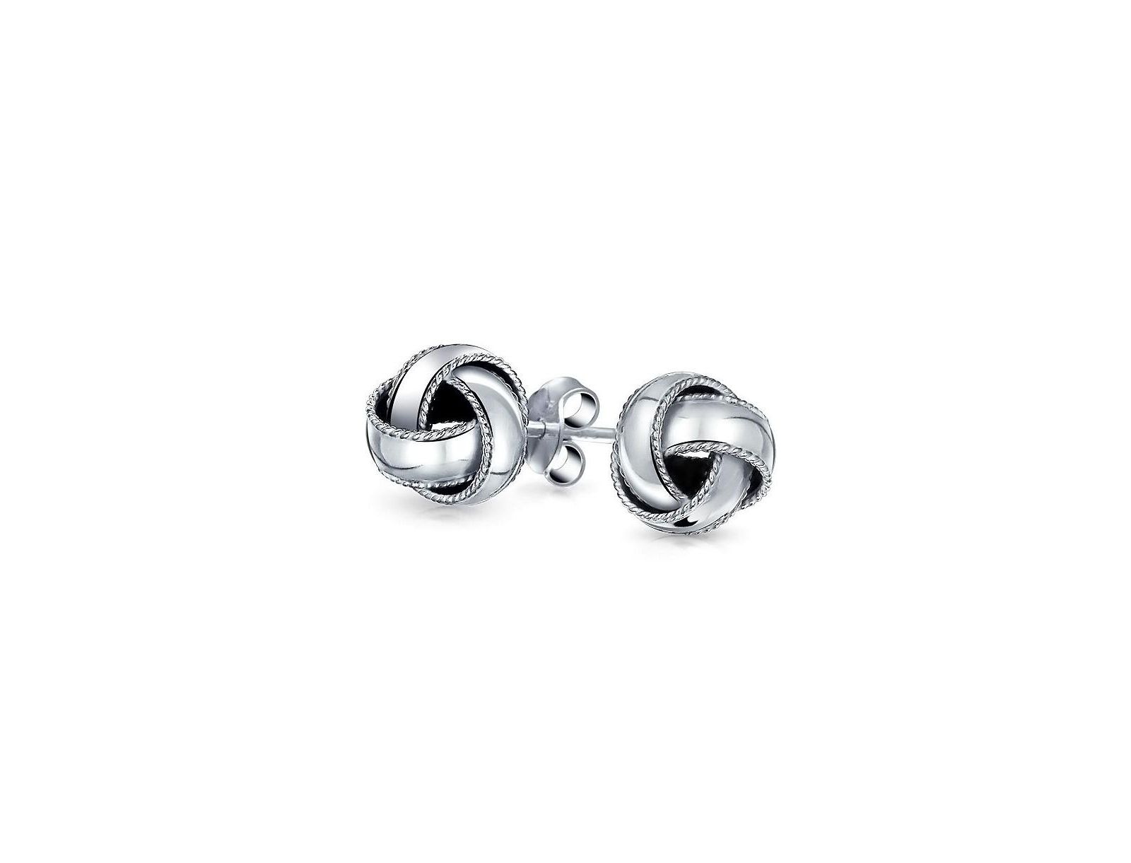 Bling Jewelry Traditional Classic Braided Edge Love Knot Ball Stud Earrings .925 Sterling Silver 10MM