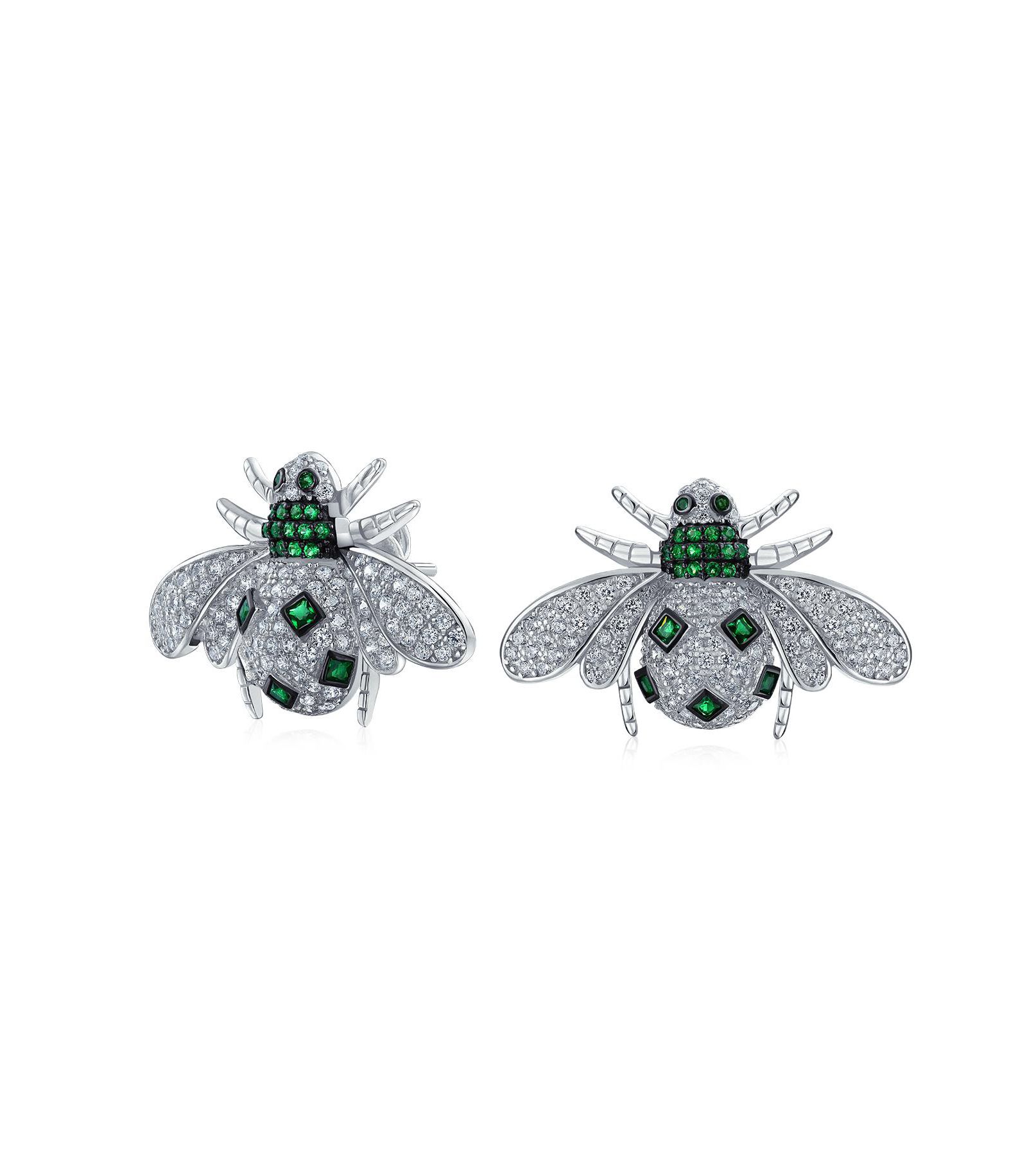Bling Jewelry Art Deco Style Micro Pave Cubic Zirconia Insect Queen Bee Stud Earrings .925 Sterling Silver