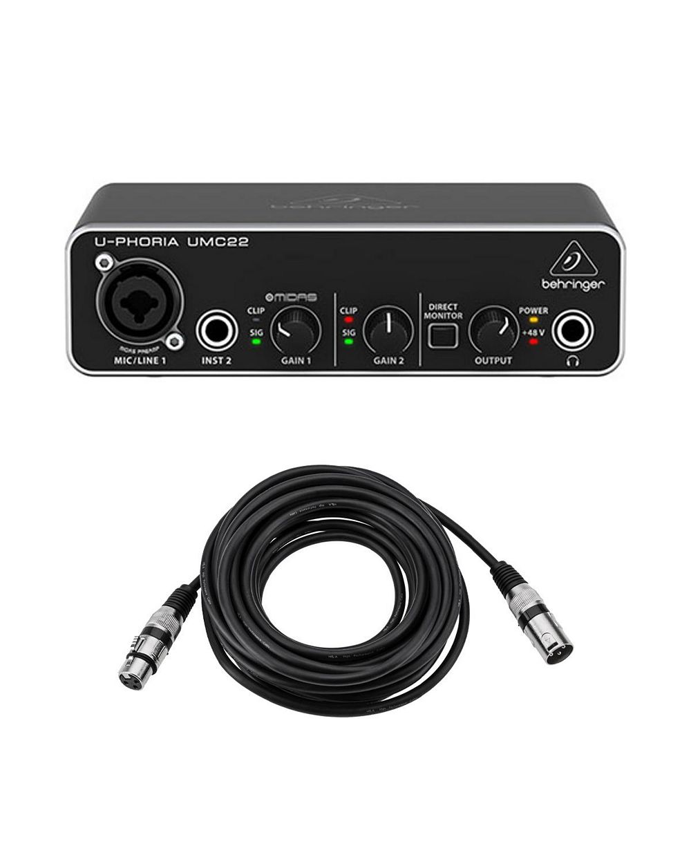 Аудиоинтерфейс Behringer U-Phoria UMC 22, 2x2 USB, предусилитель MIDAS, в комплекте кабель для микрофона XLR 6 дюймов