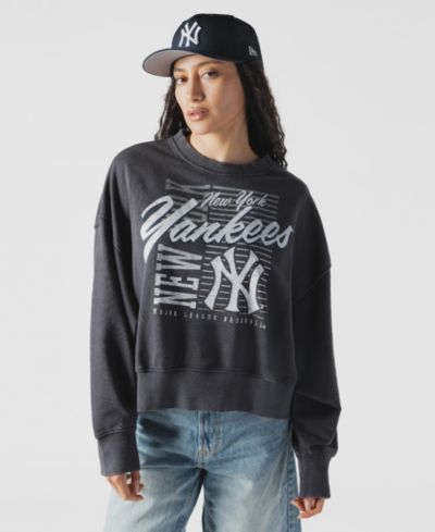 Женский New Era Navy New York Yankees Boxy Mineral Wash Dolmen Sleeve Cropped Sweatshirt
