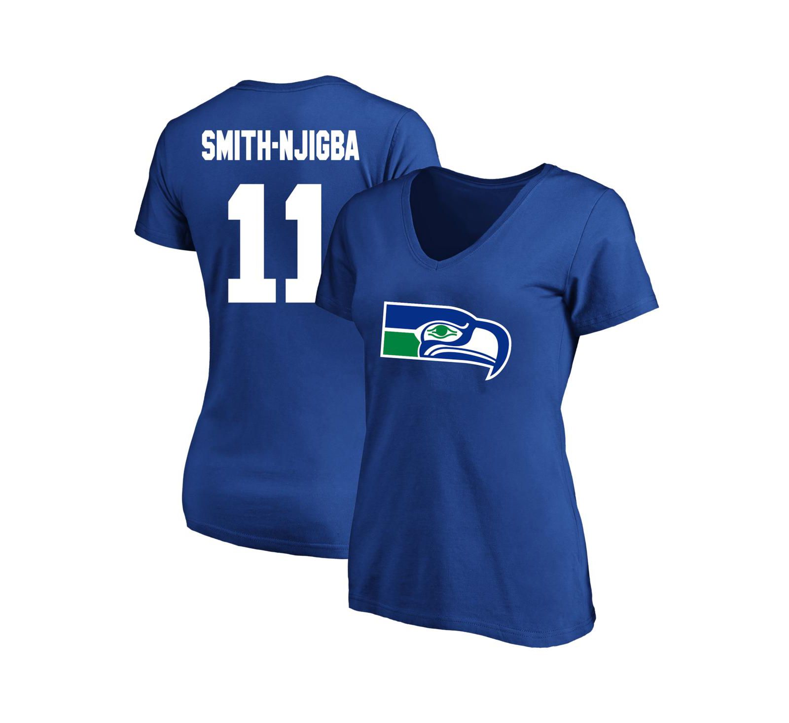 Fanatics Женская футболка V-neck Jaxon Smith-Njigba Royal Seattle Seahawks Plus Size