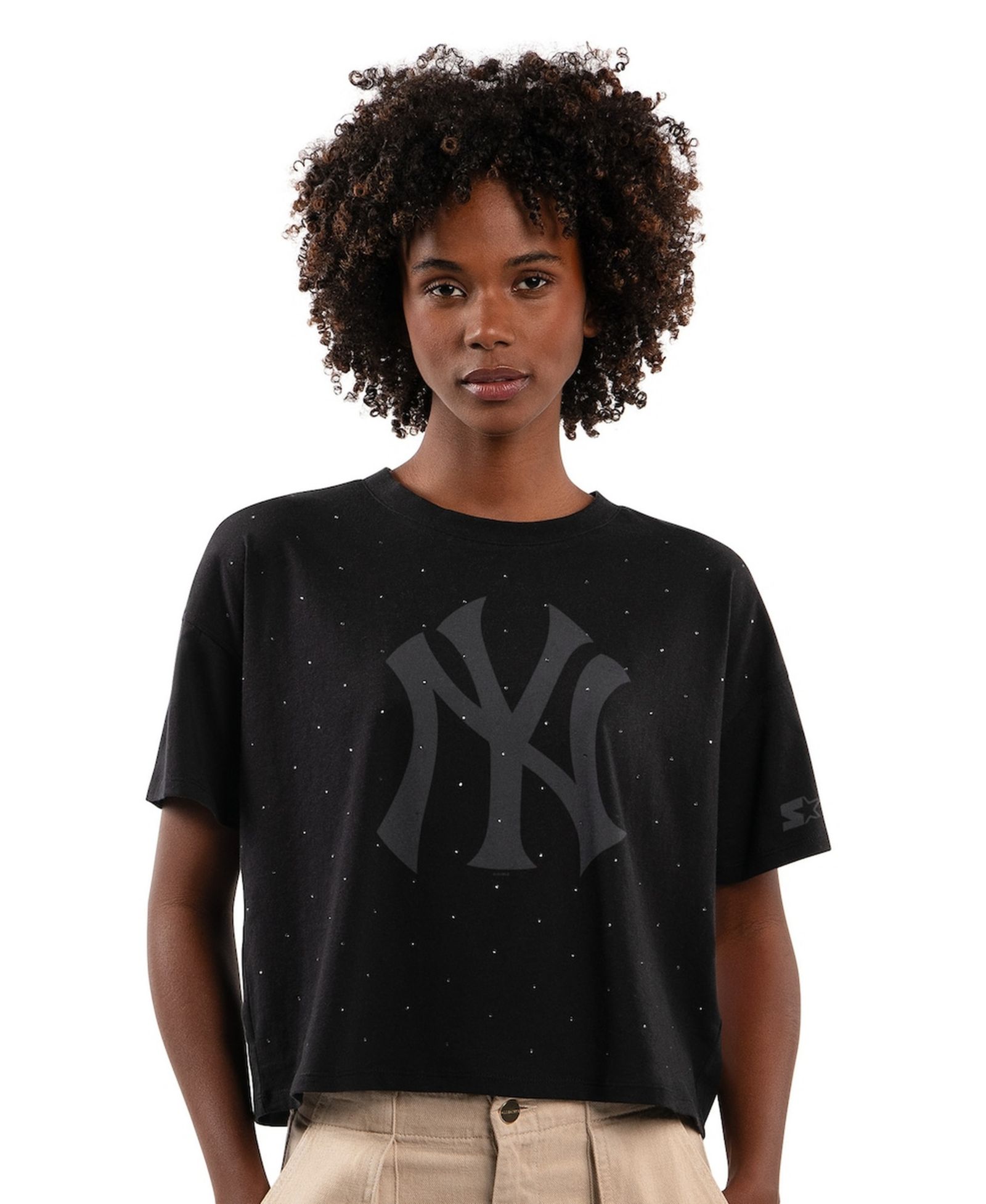 Женская укороченная футболка Starter New York Yankees с блестками, черная