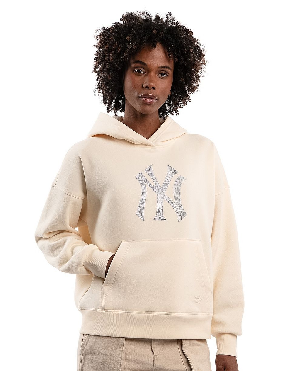 Женское флисовое худи Starter New York Yankees с пайетками, кремовый цвет