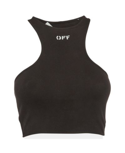 Pre-Owned Off-White Women's Logo Print Rib Knit Racer Back Tank Top