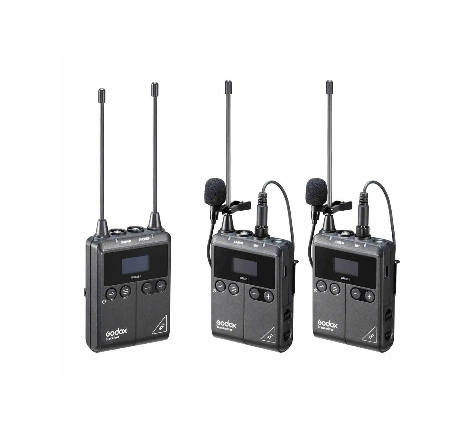 Godox WMicS1 UFH Wireless Microphone System 2 w/2x Omni Lavalier Mic