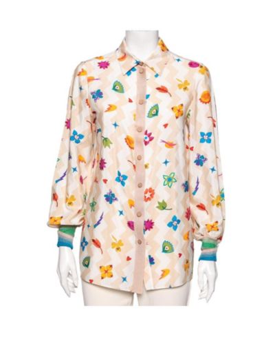 Pre-Owned Missoni Women's Printed Crepe and Knit Trim Detailed Button Front Shirt