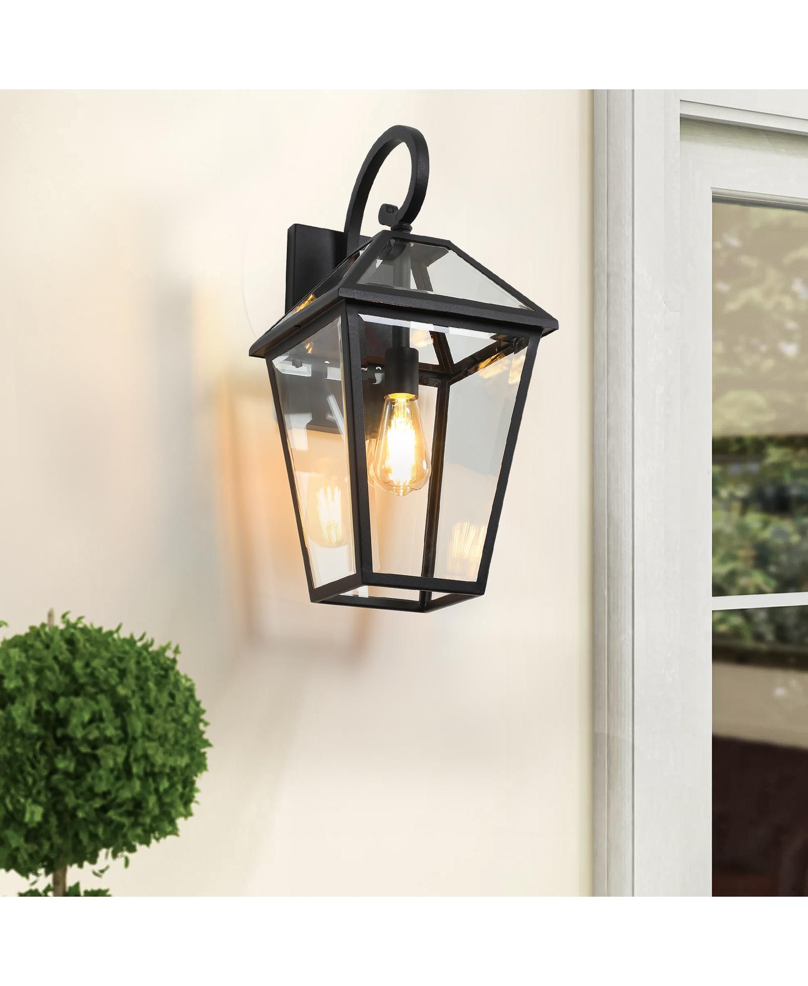 Clihome 21 Outdoor Wall Lantern Light, Modern Metal and Clear Glass Sconce (Bulb Not Included)