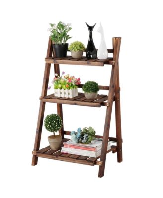 3 Tier Folding Wooden Flower Pot Stand for Living Room Balcony Patio Yard Outdoors, Brown