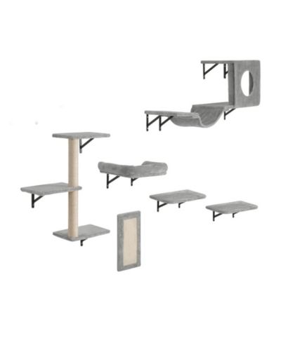RUIE 6 Pack Wall Mounted Cat Shelves Set with Jumping Boards Hammock Sofa and Post