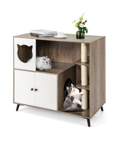 RUIE 3-Tier Cat Litter Box Enclosure with Sisal Scratching Posts for Indoor Cats