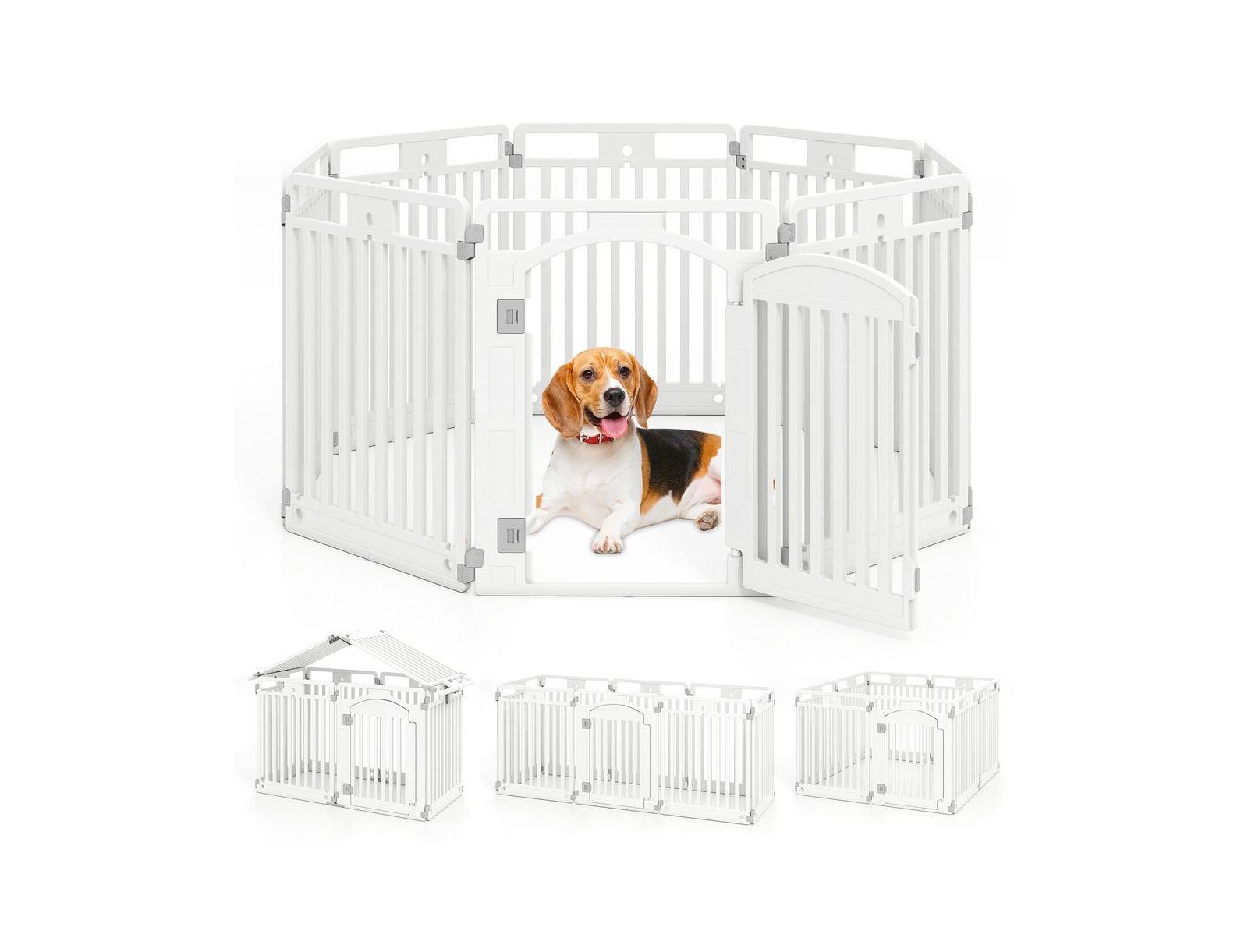 RUIE 8-Panel Plastic Dog Fence Indoor Outdoor Pen with Locking Door
