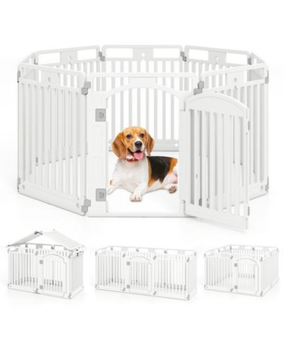 RUIE 8-Panel Plastic Dog Fence Indoor Outdoor Pen with Locking Door