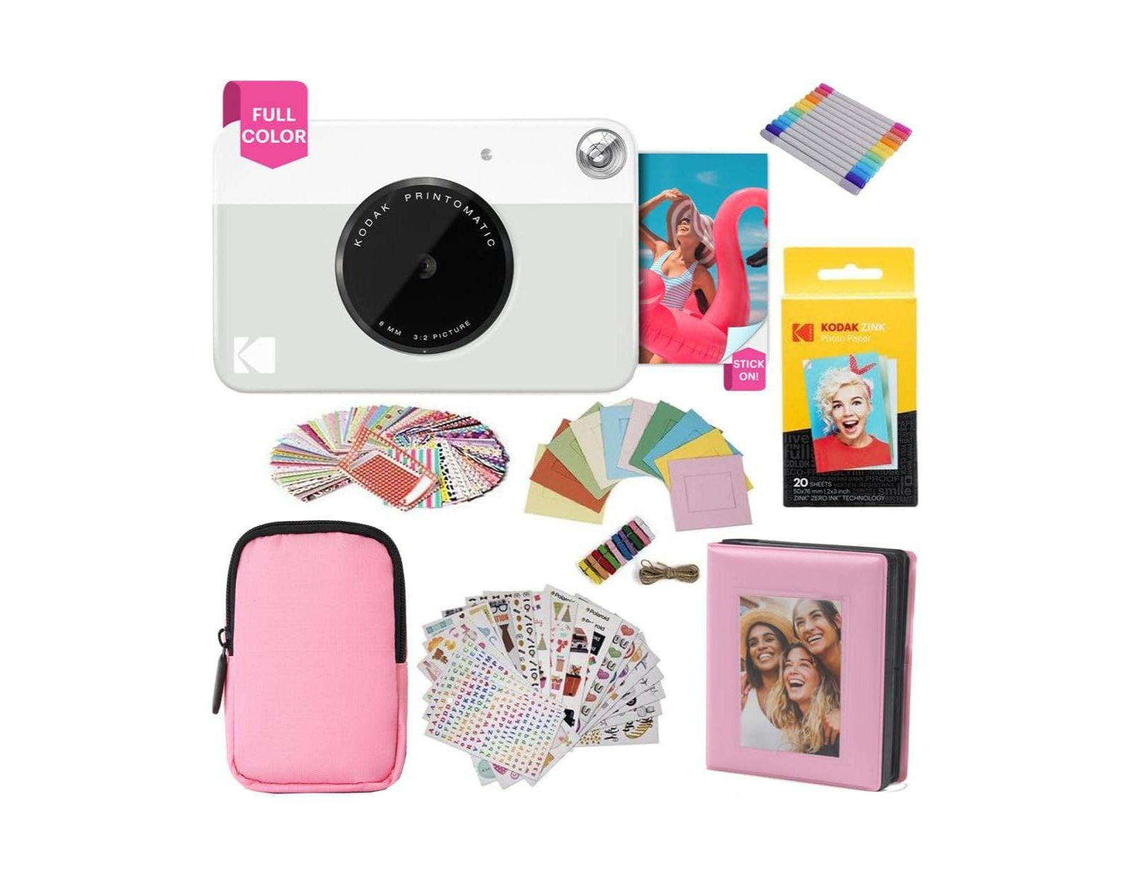 Kodak Printomatic Instant Camera Gift Bundle с розовым чехлом, 20 листами Zink, альбомом и др.