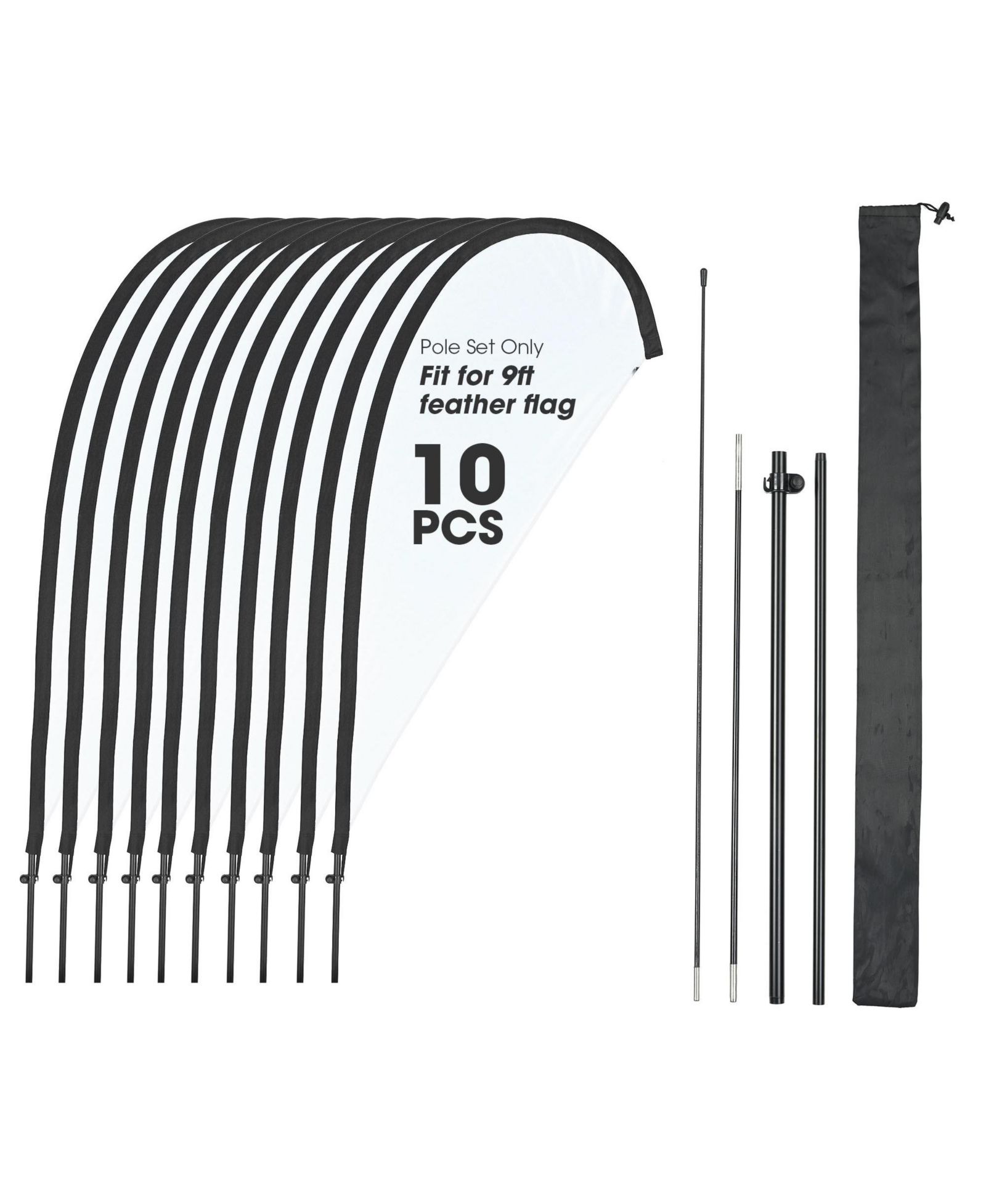 Instahibit 10 Pack 9ft Teardrop Feather Flagpole Kit With Cross Base and Water Bag