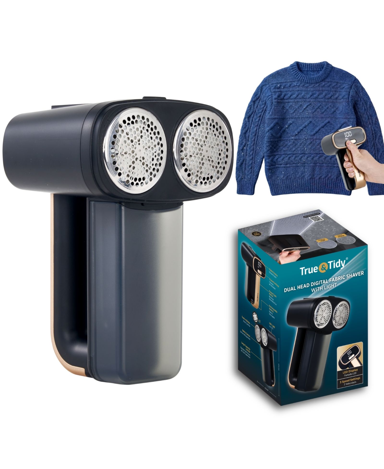 Цифровая машинка для удаления ворса True & Tidy Dual Head Digital Fabric Shaver