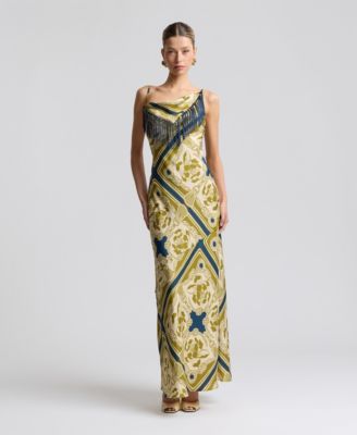 Avec Les Filles Women's Cowl Neck Scarf Print Maxi Dress