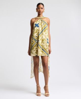 Avec Les Filles Women's Halter Scarf Print Swing Mini Dress