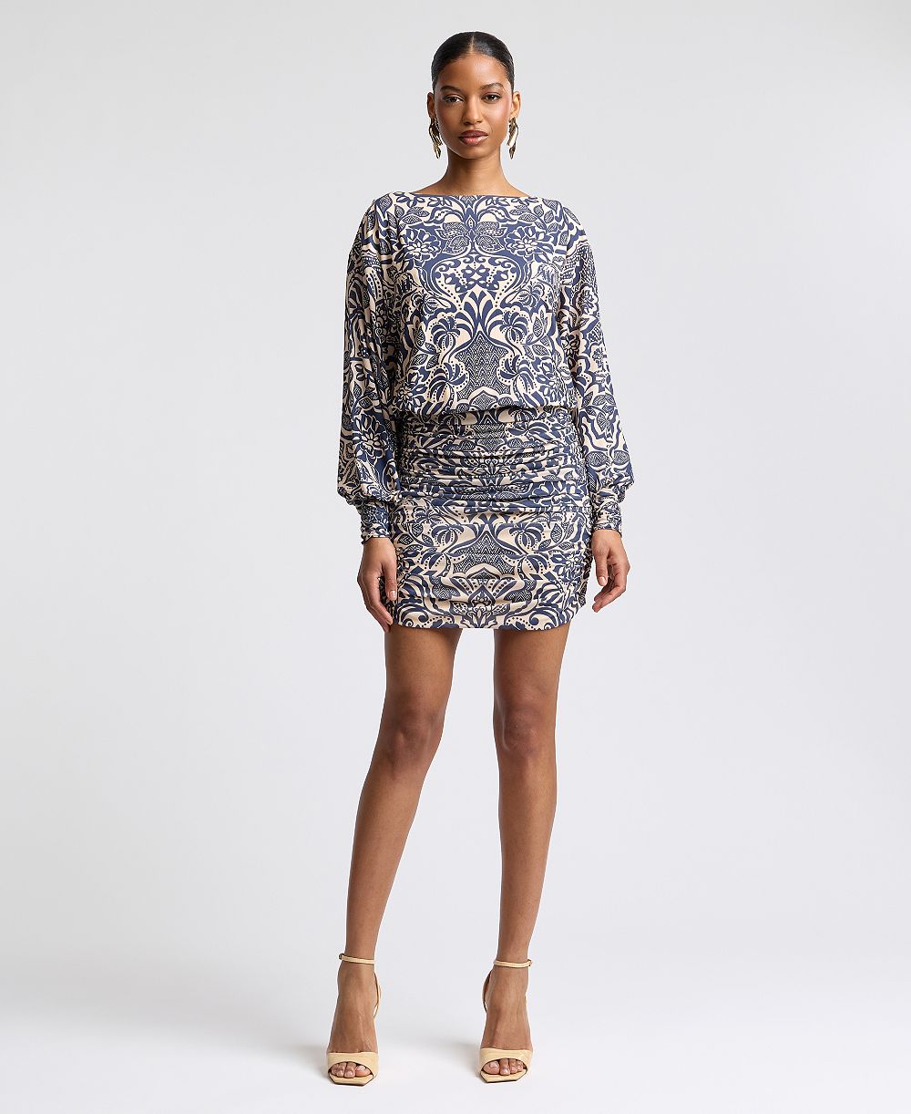 Женское мини-платье Avec Les Filles Boat Neck Ruched Printed