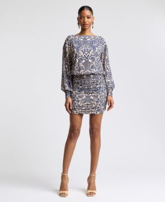 Женское мини-платье Avec Les Filles Boat Neck Ruched Printed