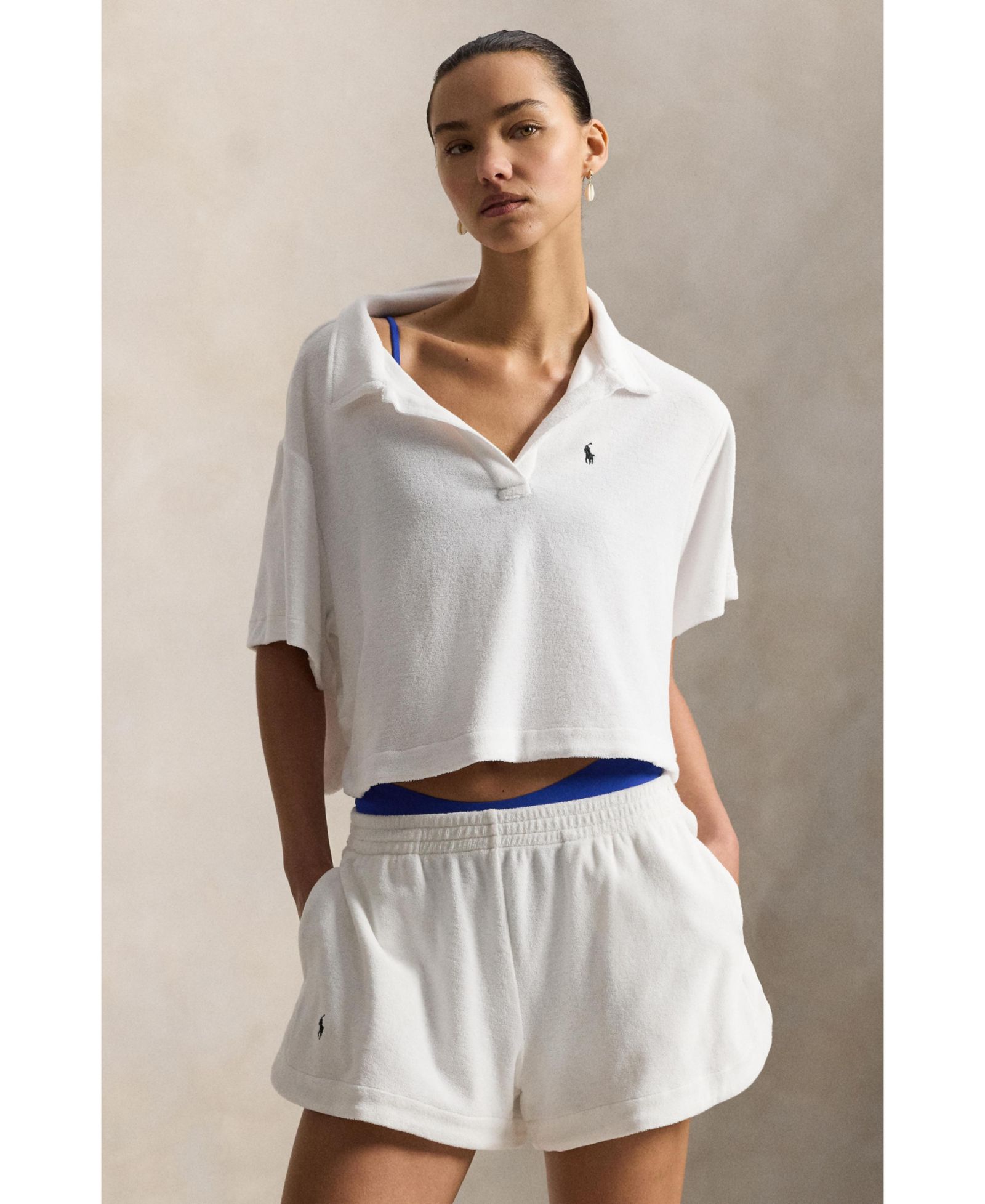 Polo Ralph Lauren Women's Navy Blue Cotton Terry Swimsuit Cover Up Shirt and Short Set
