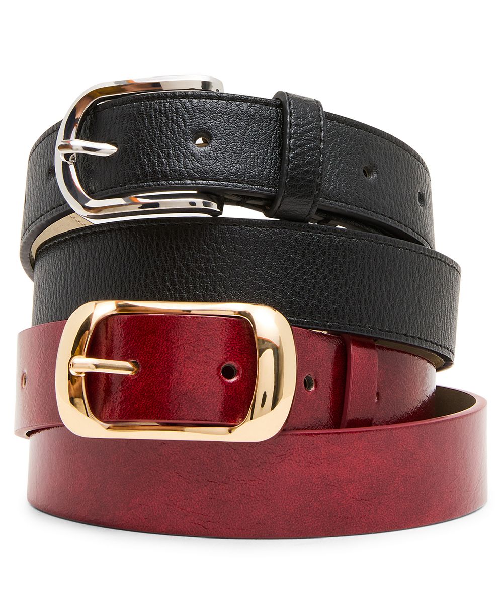 Steve Madden Top Stitched Center Bar Hardware 2-Pack Belt Set
