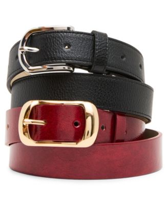 Steve Madden Top Stitched Center Bar Hardware 2-Pack Belt Set