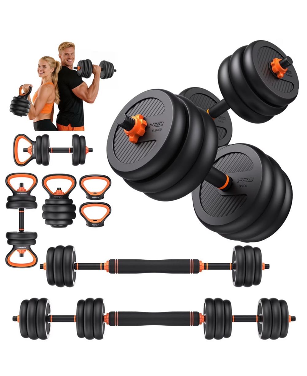 FED FITNESS регулируемые гантели, набор весов 5 в 1 (штанга, гири, стойка для отжиманий, диски)