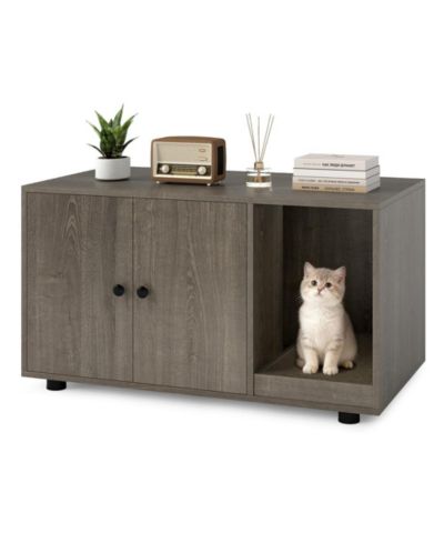 RUIE 35.5 Inch Wooden Hidden Cat Litter Box Enclosure Cabinet with Scratching Board