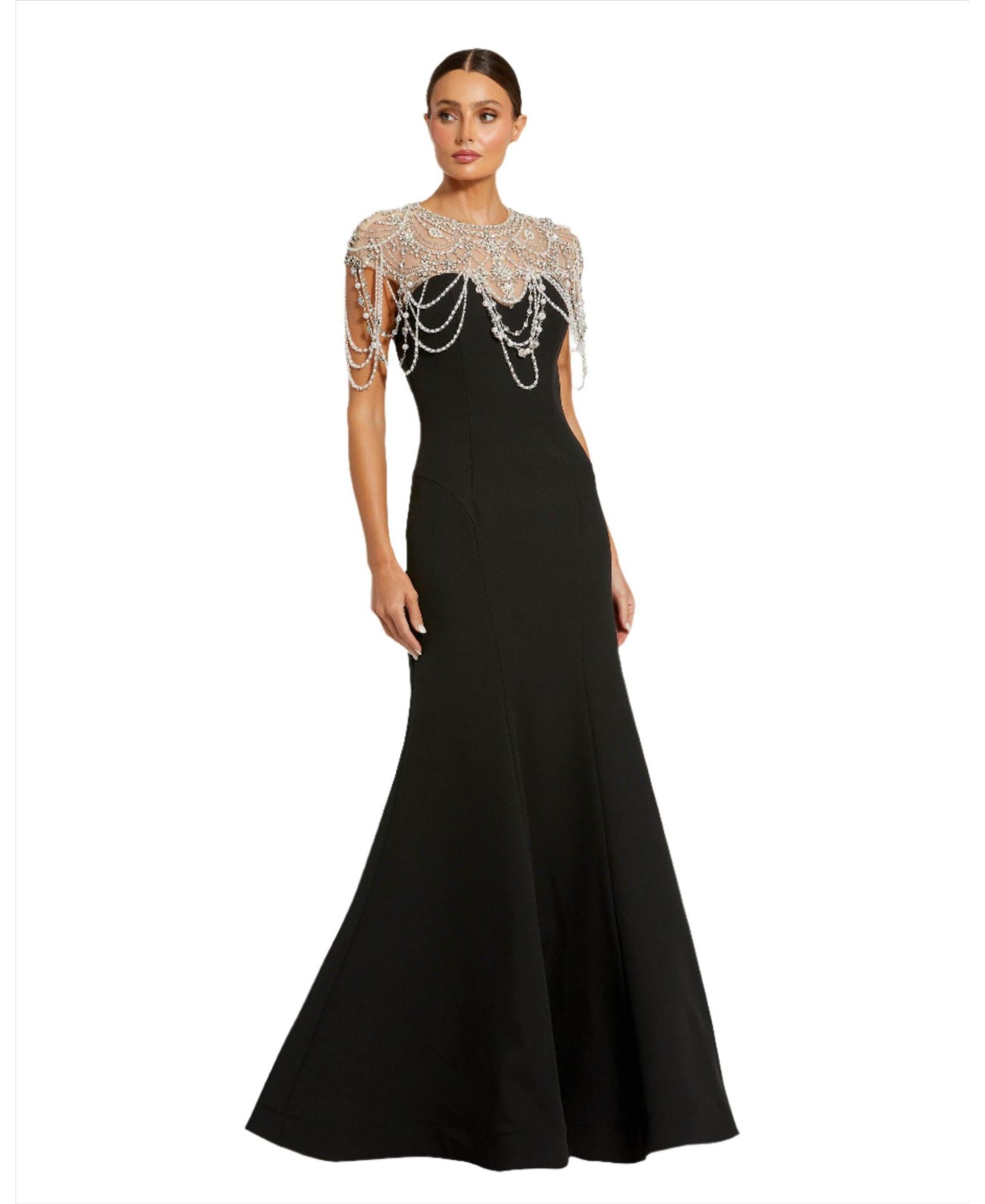 Женское вечернее платье Mac Duggal Draped Pearl Beaded Mermaid
