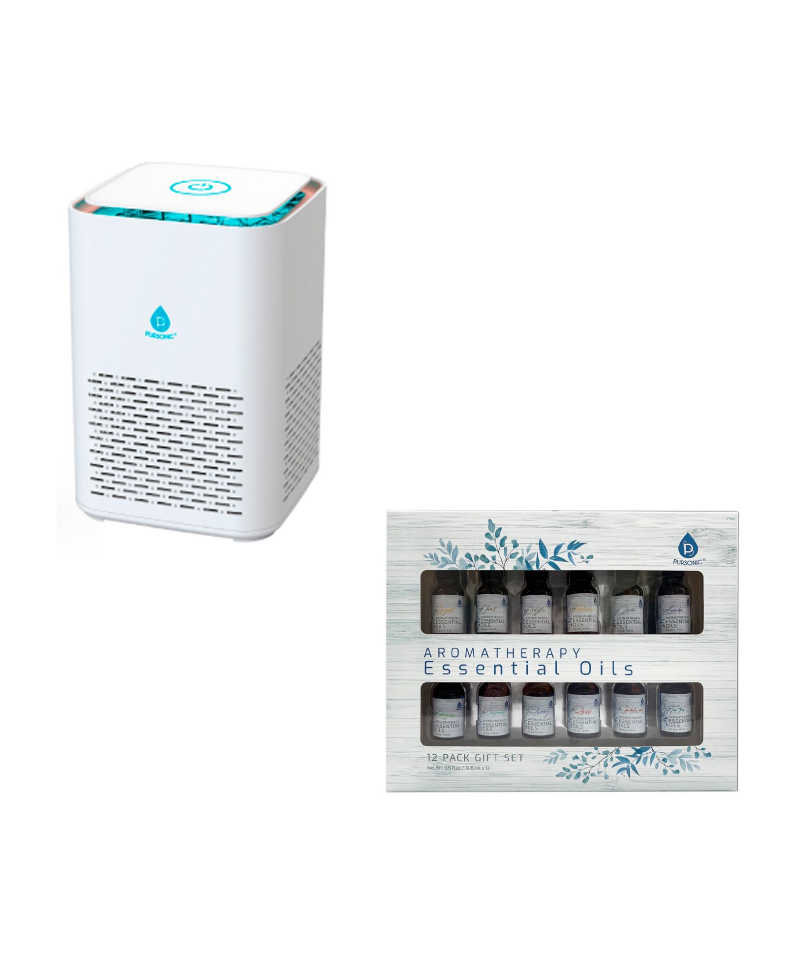 PURSONIC Clean Air and Aromatherapy Bundle - True HEPA Air Purifier with 12 Essential Oils