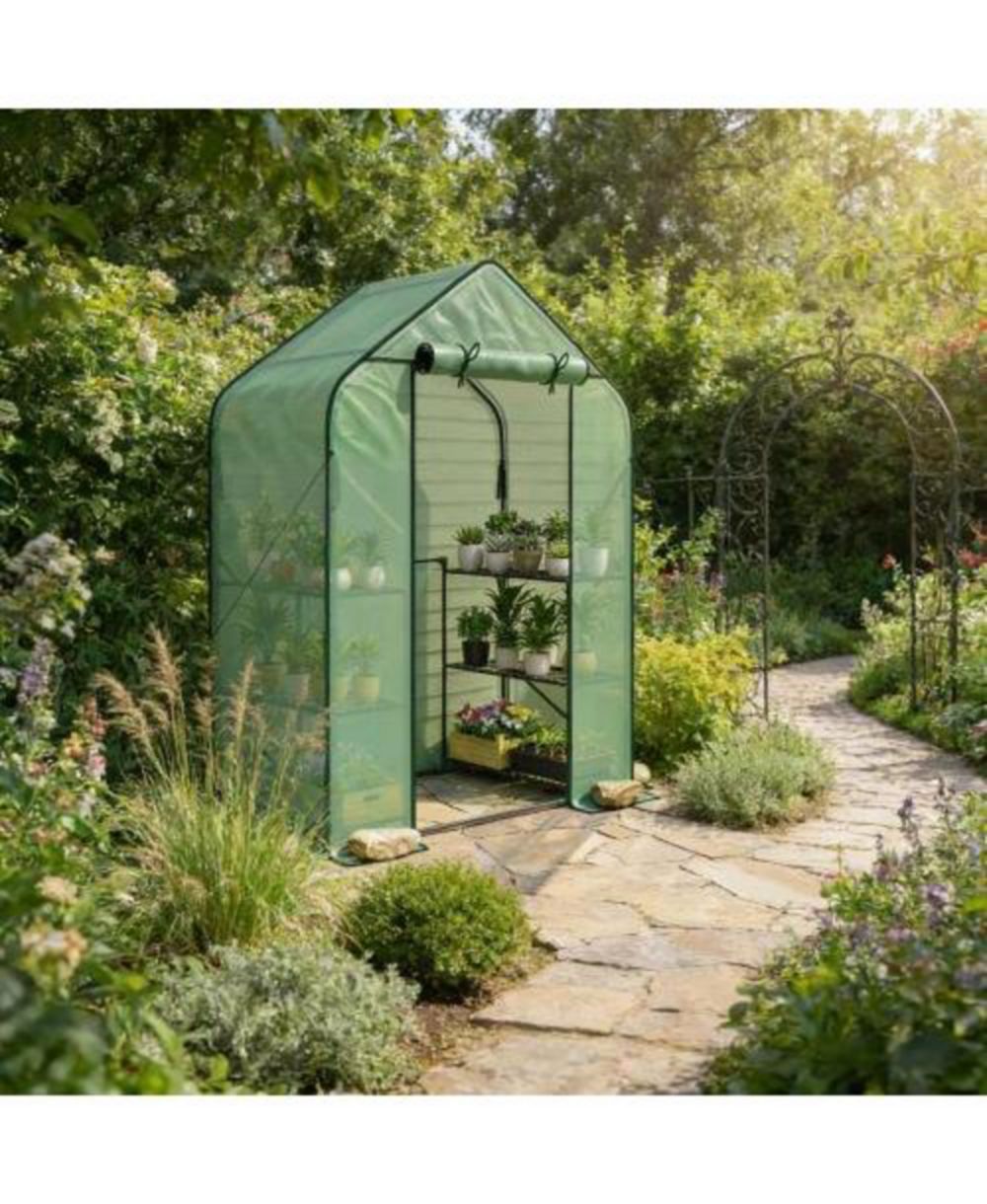 LOVMOR 4.7 x 2.3 x 6.2 FT PE Cover Steel Walk In Greenhouse for Outdoor Garden Storage